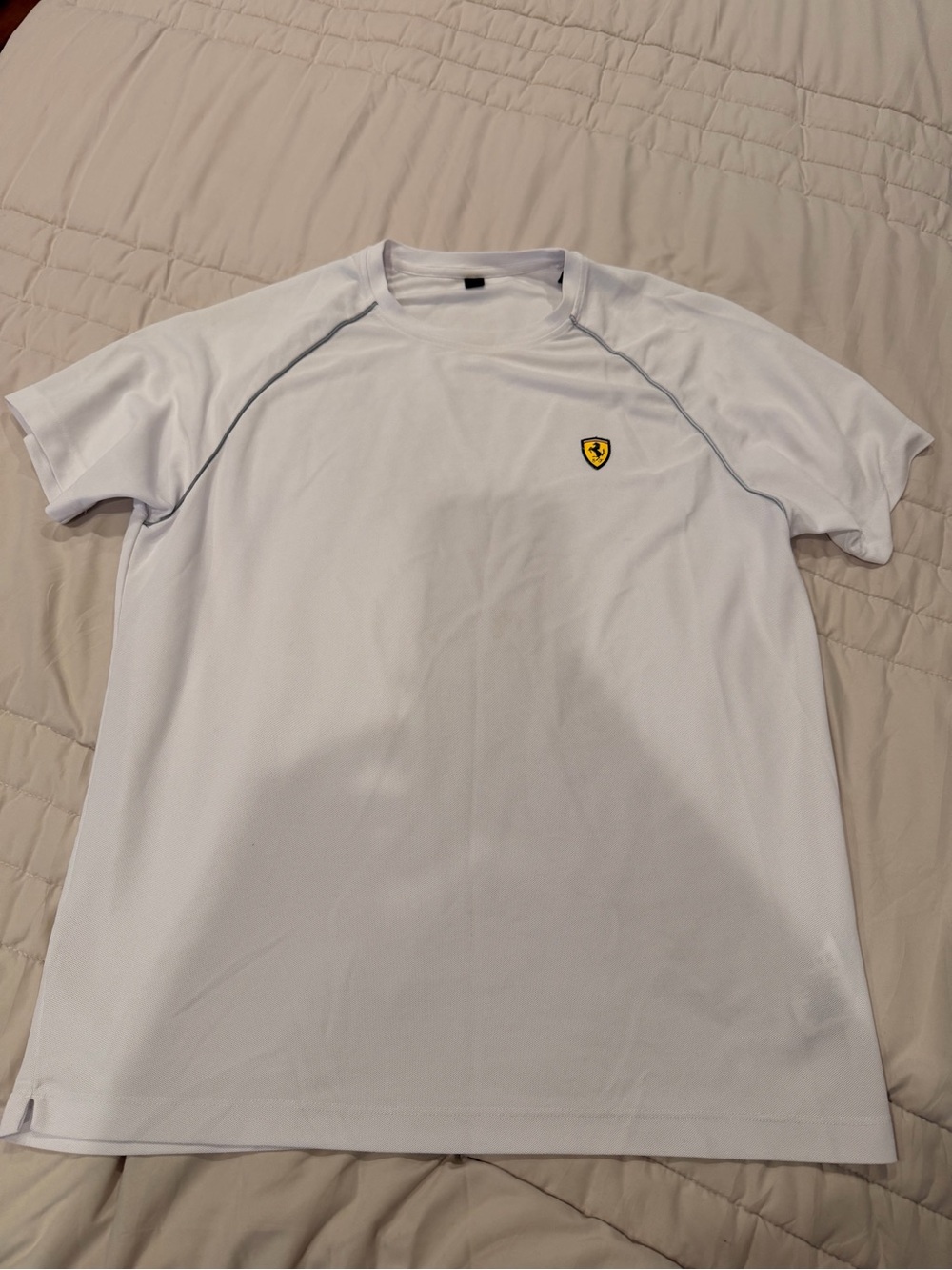 Ferrari White Short Sleeve Tee with Yellow Shield Emblem